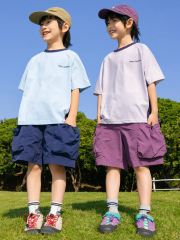 RS家男童短袖T恤2025夏季新款拼色速干宽松洋气中大童儿童半袖潮