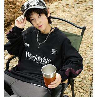 儿童套头卫衣 新款 RS家美式 宽松简约拼色质感中大男童潮牌2025秋季