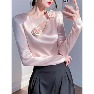 品牌折扣店专柜撤柜设计感小众别致纯欲风上衣轻熟粉色镂空衬衫女