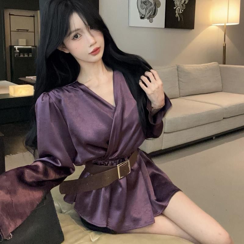 复古高级感缎面衬衫气质上衣