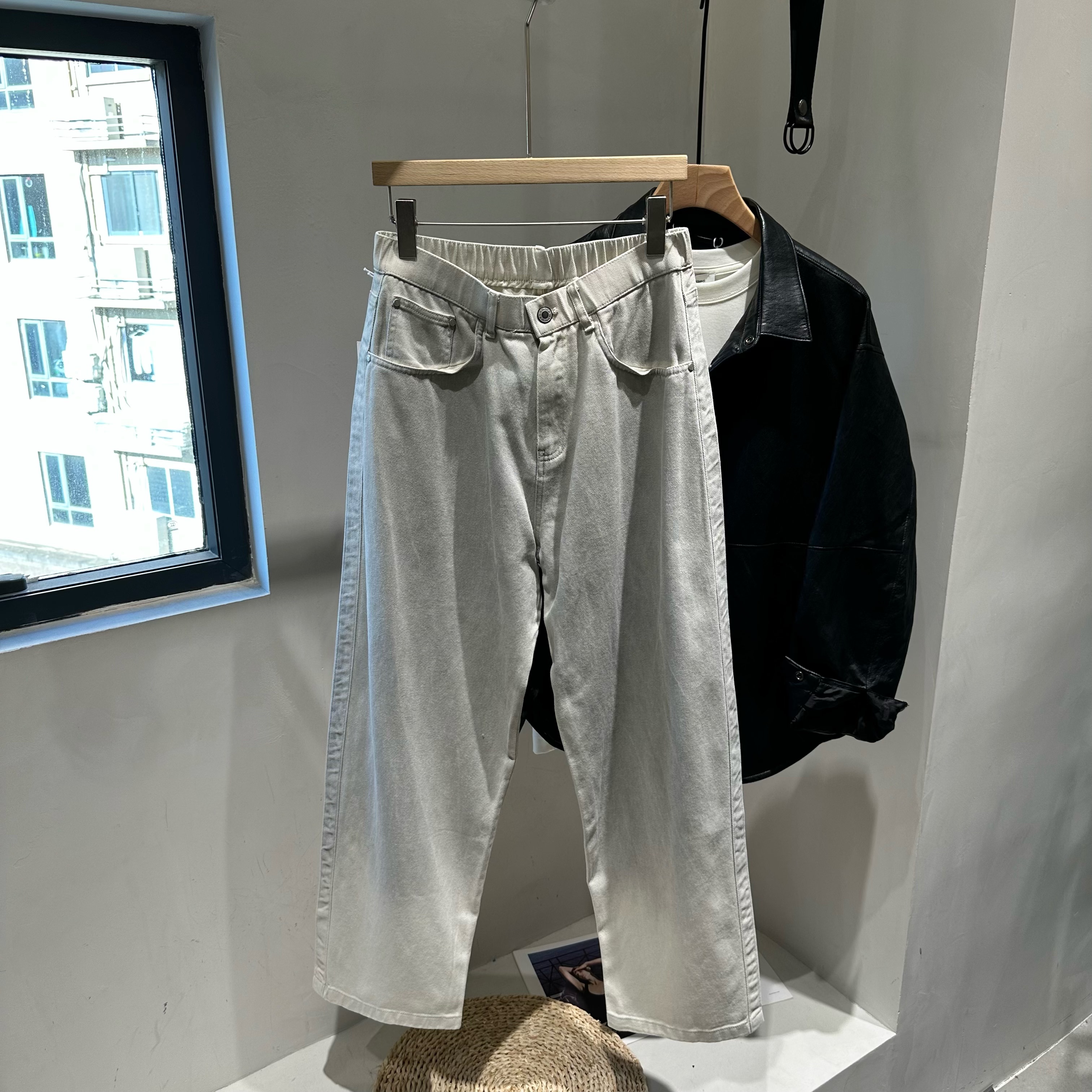 INTOVERT 复古水洗做旧渐变休闲牛仔裤男女宽松阔腿百搭直筒裤潮