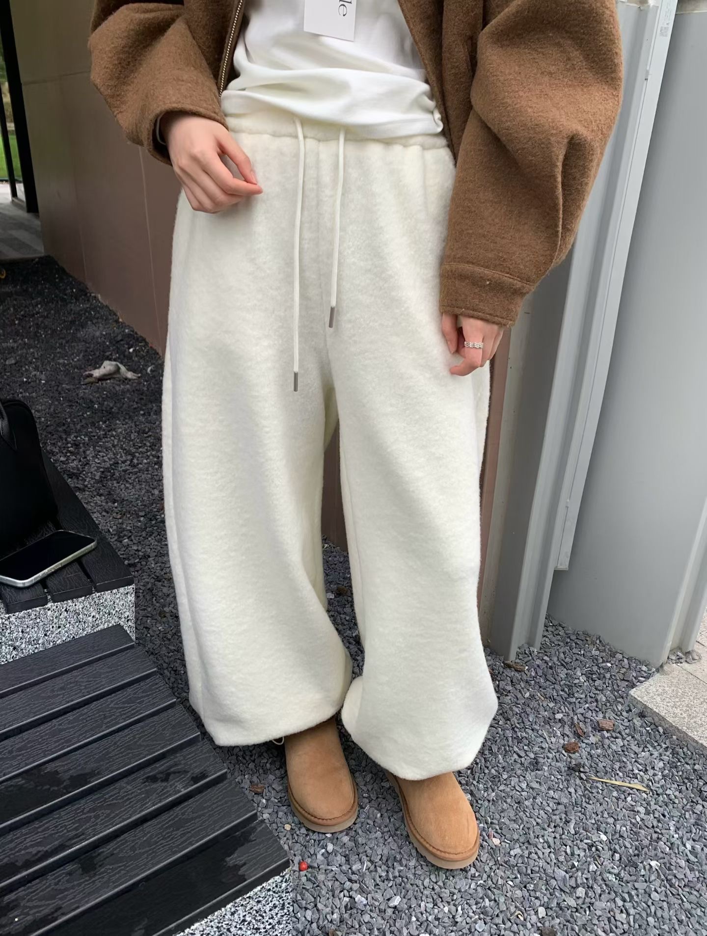 etoile 2025冬季新款韩系简约百搭松紧腰抽绳加绒休闲卫裤 0802