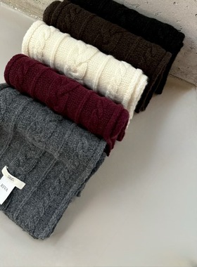 Rive  韩代2025冬季新款韩系简约百搭纯色羊毛麻花围巾