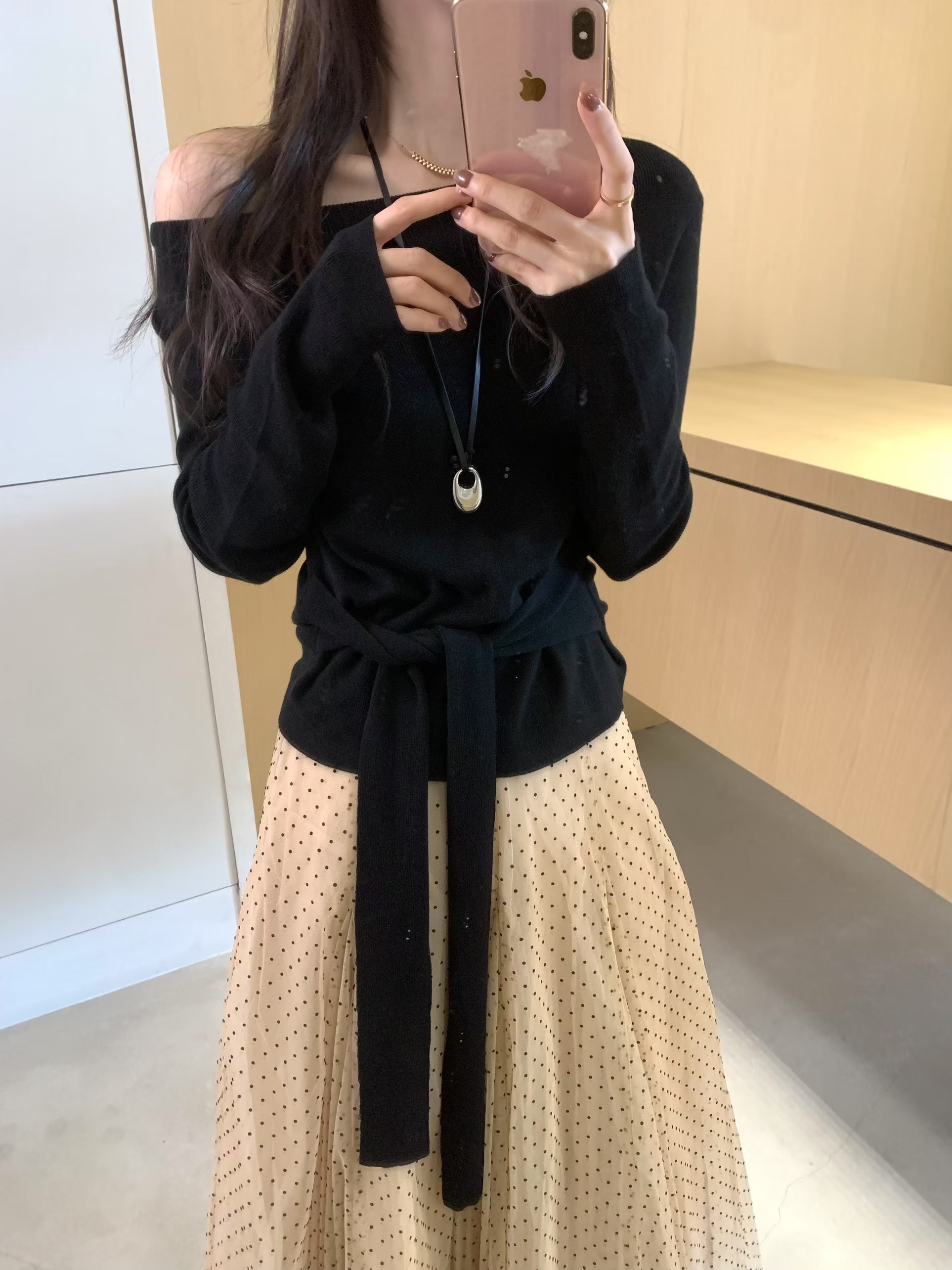 IF 2025秋季新款韩版时尚百搭显瘦绑带针织衫