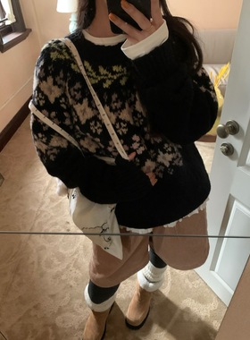 Feel 2025冬季新款韩系简约百搭圆领提花羊毛毛衣