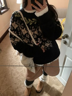 韩系简约百搭圆领提花羊毛毛衣 新款 Feel 2025冬季