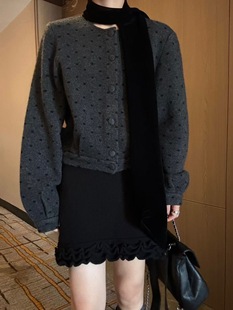 韩系简约百搭圆领浣熊飘带羊毛外套 新款 Mone 2025冬季