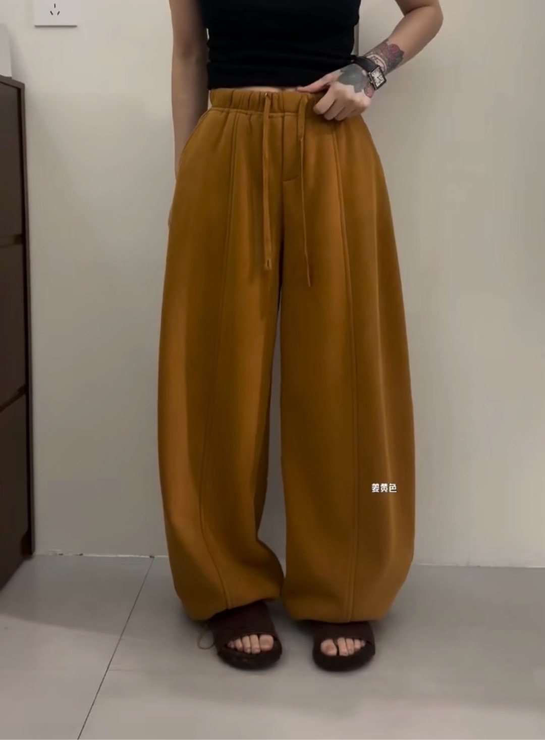 沐子家 2025冬季新款韩系简约百搭松紧腰抽绳加绒两穿休闲卫裤