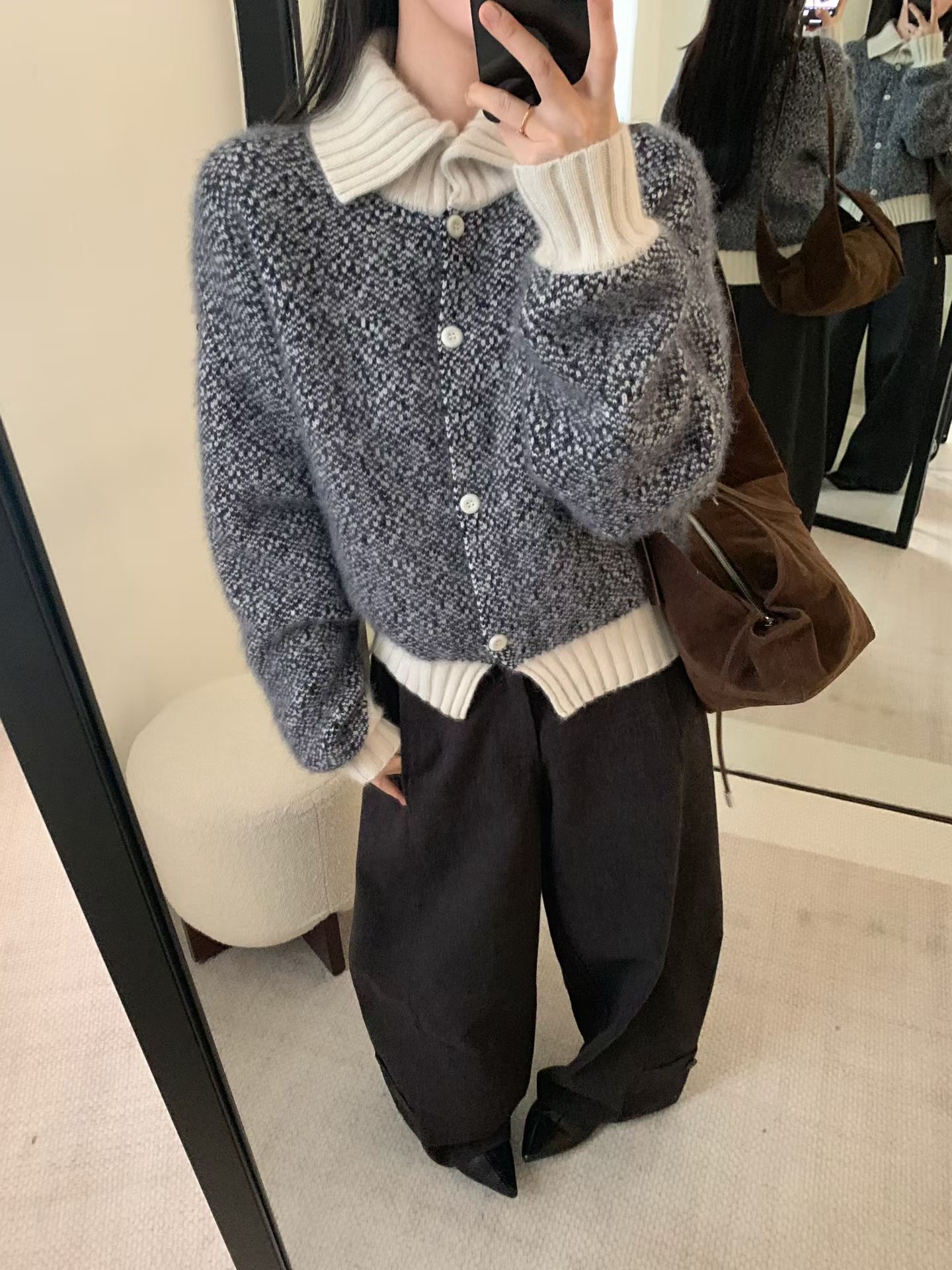 Dumpling2025冬季新款韩系简约百搭圆领浣熊慵懒风毛衣