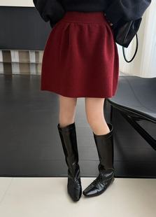 Mone2025冬季 韩系简约百搭高腰浣熊显瘦A字半身裙 新款