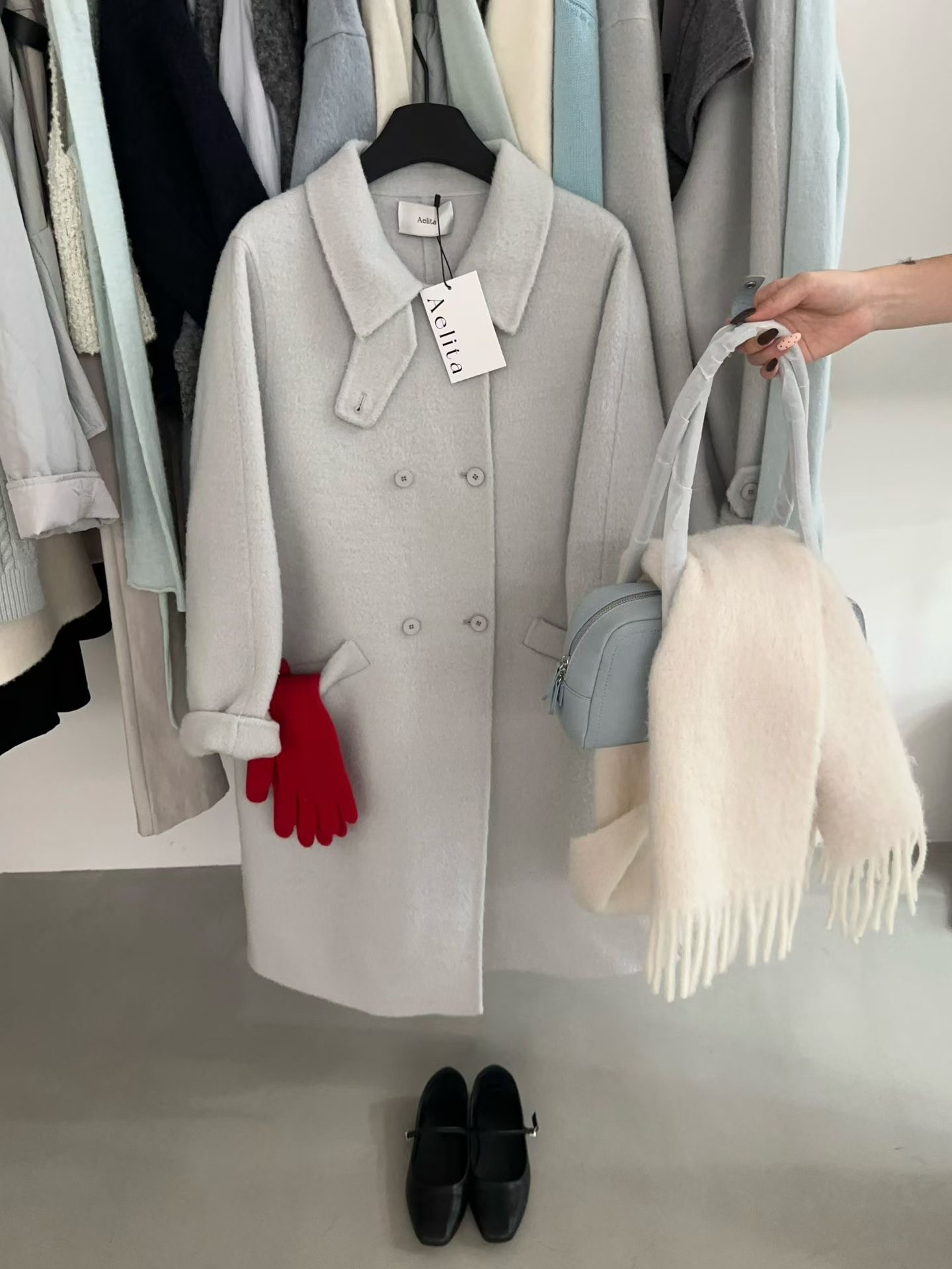 Aelita 2025秋冬新款韩系简约百搭立领双面羊毛大衣 2361