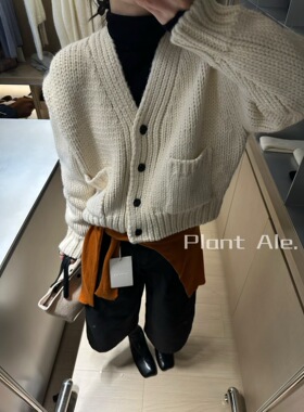 Plant Ale 2025秋冬新款粗羊毛显瘦V领长袖针织开衫