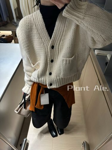 Plant Ale 2025秋冬新款粗羊毛显瘦V领长袖针织开衫