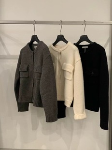 Low Flat 正品2025秋冬新款韩系简约百搭圆领加厚羊毛开衫