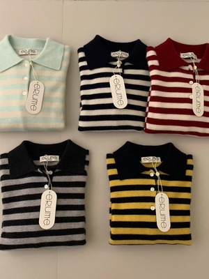 Dumpling 2025新款百搭显瘦条纹polo领山羊绒浣熊套毛衣