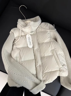 ERUME2025冬季新款韩系简约百搭立领针织拼接羽绒服