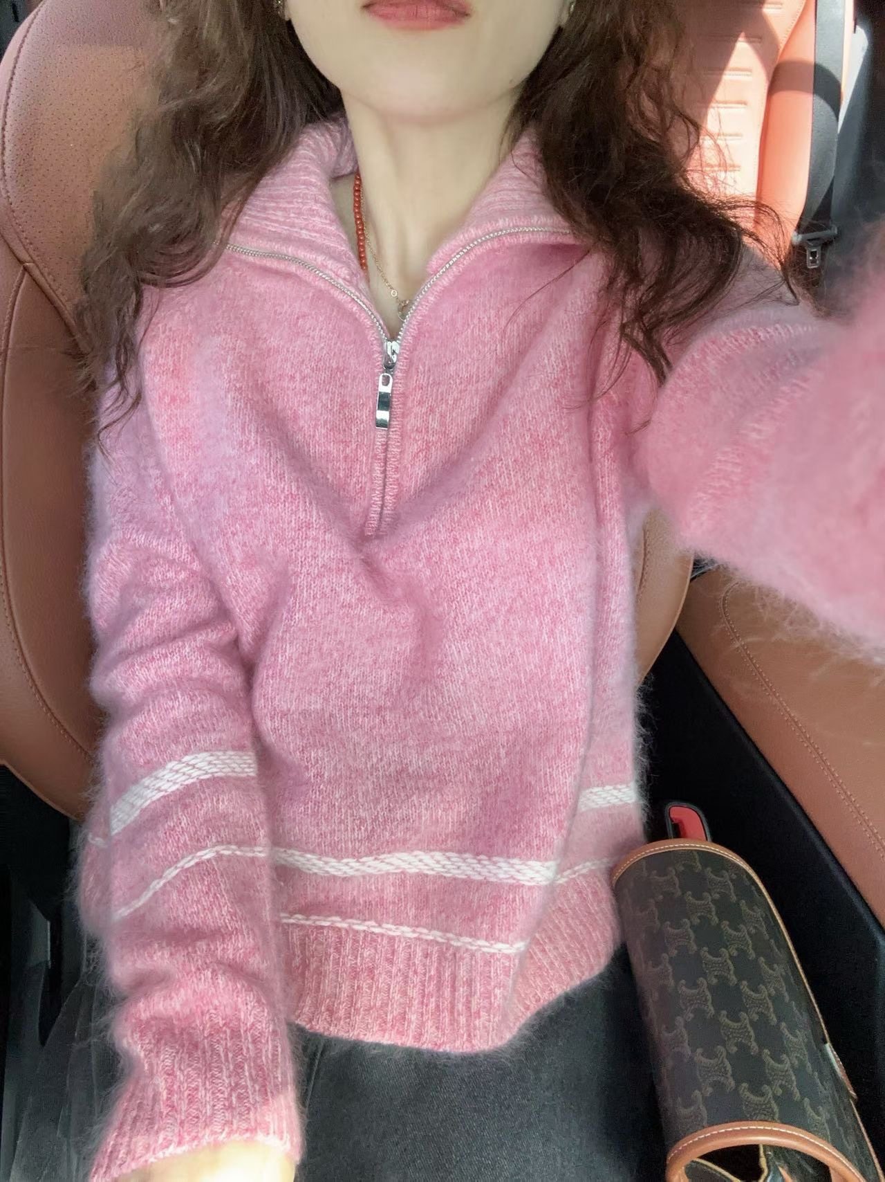 2025秋冬新款韩系简约百搭半拉链翻领山羊绒桑蚕丝针织衫