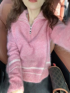 2025秋冬新款 韩系简约百搭半拉链翻领山羊绒桑蚕丝针织衫