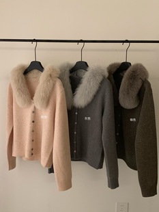 韩系狐狸毛领羊毛开衫 新款 2025冬季 饺子家正品