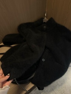 Mone 2025冬季新款韩系简约百搭立领鹤绒拉毛开衫