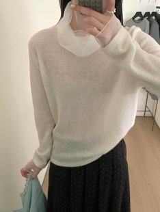 韩系简约百搭拼纱领羊毛打底衫 新款 2025冬季 Mone
