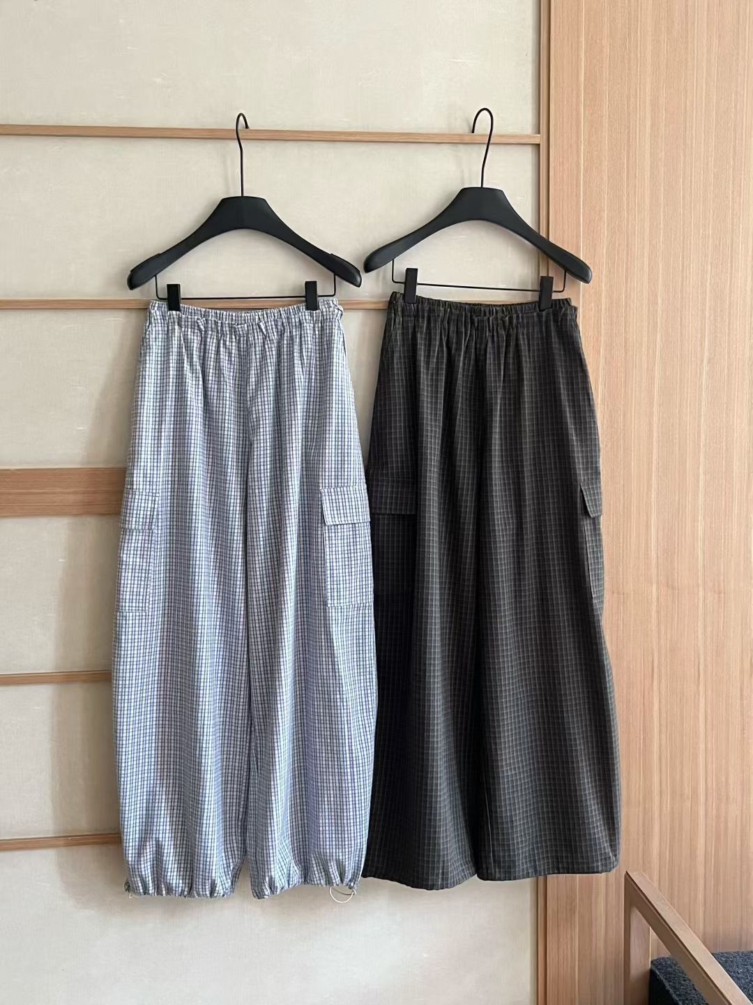 Feel2025秋季新款百搭显瘦抽绳松紧腰格子休闲裤