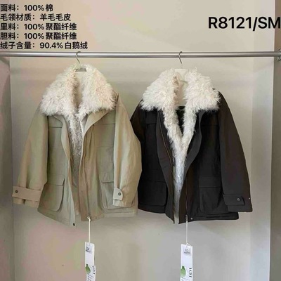 plant ale 2025冬季新款韩系简约百搭翻领羊羔毛鹅绒服