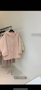 Amidi 2025冬季新款韩系简约百搭连帽牛角扣羊毛大衣