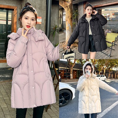 正品牌2025冬季新款羽绒服女中长款连帽修身气质小个子显瘦白