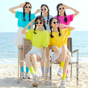 彩色t恤夏季 闺蜜套装 姐妹聚会伴娘搞怪定制服装 表演服 糖果色短袖