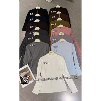 闰熙2023半高领小立领长袖洋气百搭秋冬内搭打底衫德绒上衣3539-9