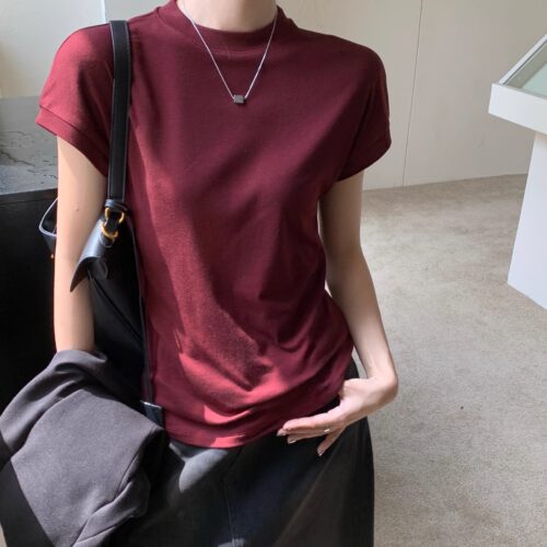 质感天丝羊毛落肩袖气质短袖T