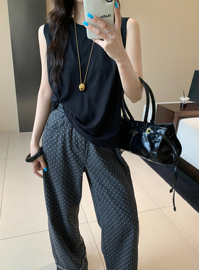 闰熙CECLLIA4977-7韩国棉宽松休闲无袖背心通勤百搭螺纹砍袖上衣