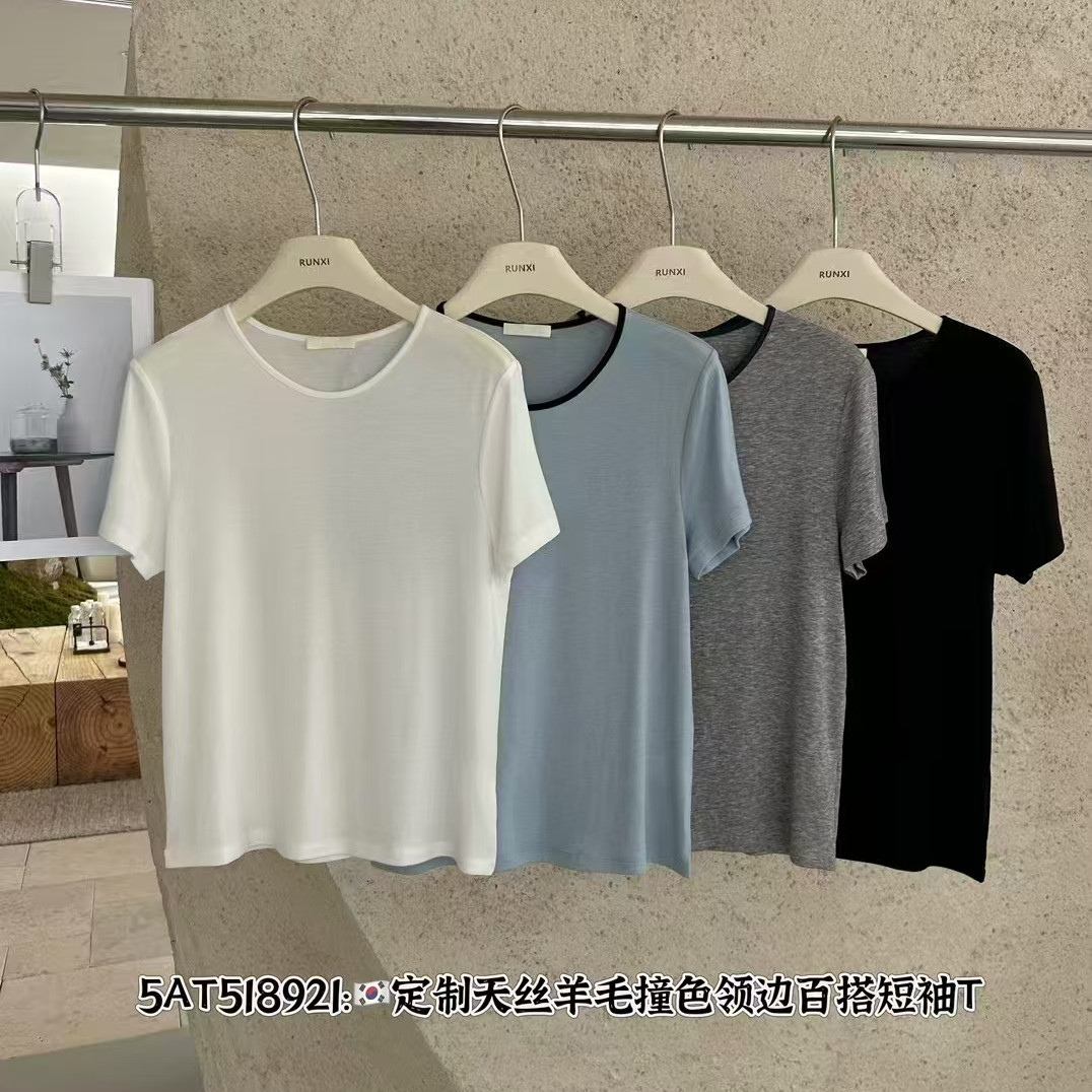 8921撞色领设计短袖T恤百搭图片