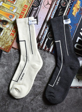 冬新透气布标个性毛巾底长袜潮街头欧美嘻哈ins袜子棉socks运动