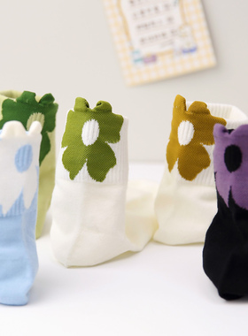 棉无骨立体花朵女袜子简约ins潮百搭个性可爱学院风短筒袜