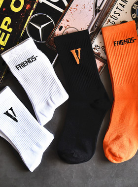 冬新欧美外穿袜高腰INSFriends潮嘻哈街头长蹦迪袜子滑板
