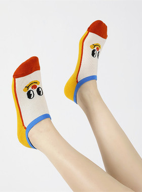 夏马戏团小丑条纹卡通隐形袜子吸汗棉短袜卡通插画个性船袜女百搭