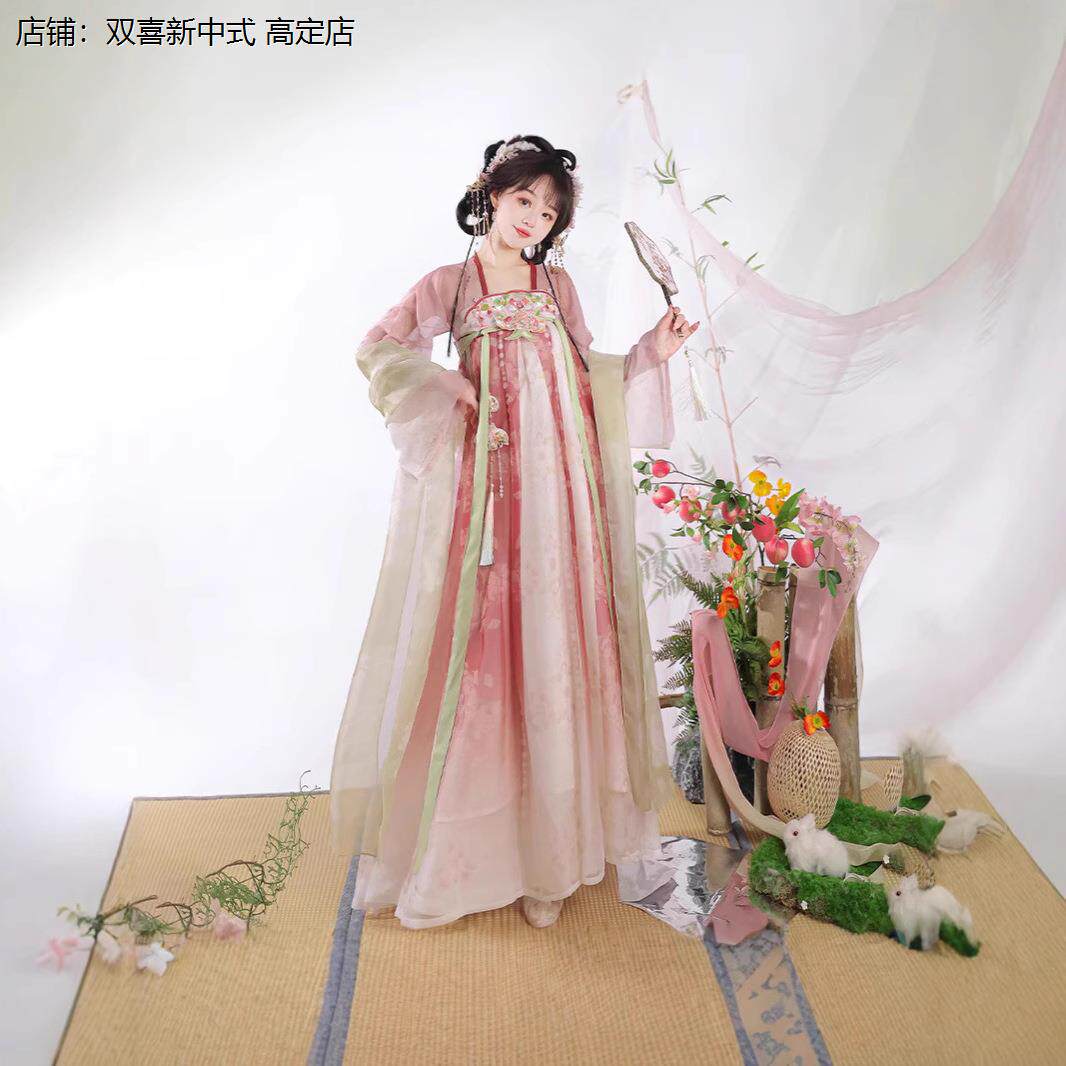 新中式成人汉服重工刺绣唐制一片式齐胸襦裙超仙摄影女仙套装