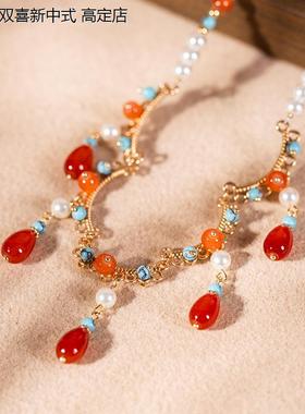 中国风红色日常复古锁骨链