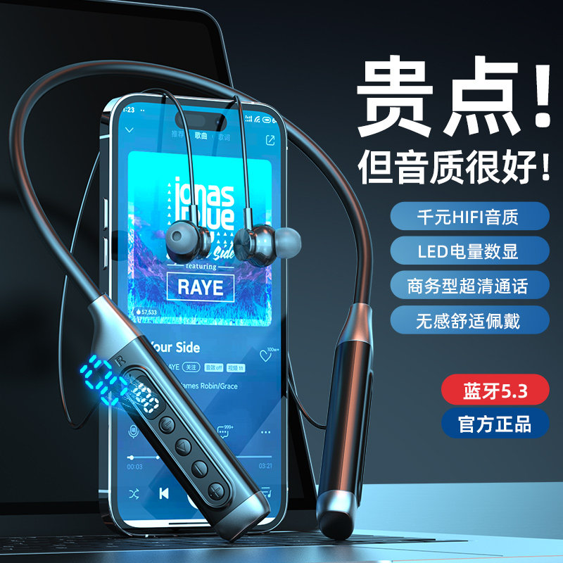 运动蓝牙声卡耳机一体机自带修音直播唱歌拍视频挂脖颈无线2024
