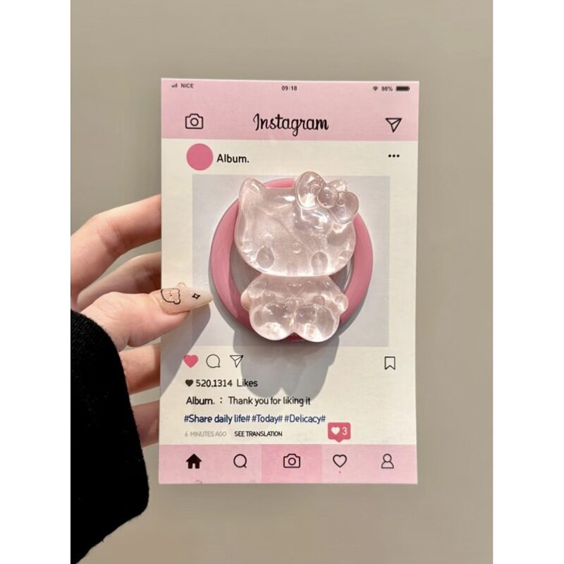 樱花粉立体水晶kitty猫磁吸支架适用MagSafe手机强力吸附桌面懒人