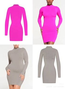 XXS_XLsk soft smoothing 中领长袖连衣裙 舒适包裹不束缚