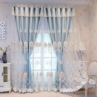 现代欧式浮雕绣花窗帘成品双层布纱一体遮光客厅卧室飘窗阳台定制