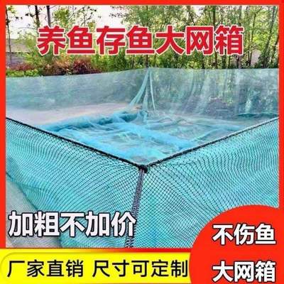 新款定做有结大网箱水产养殖养鱼网箱尼龙网加盖存鱼花莲鲫鱼鲤青