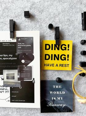 30个黑色木质图钉小夹子创意便签照片装饰软木板毛毡板按钉工字钉