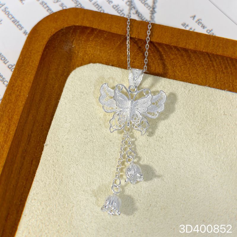 s925纯银项链女生蝴蝶铃兰花吊坠锁骨链时尚高级感精致年轻款颈链