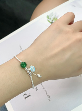 s925纯银手链女个性百搭碎银子铃兰花莲花手环小众精致年轻款手饰