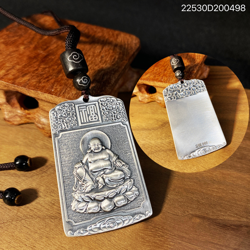 s999纯银貔貅吊坠男女款实心观音佛方牌链坠复古时尚百搭年轻项坠