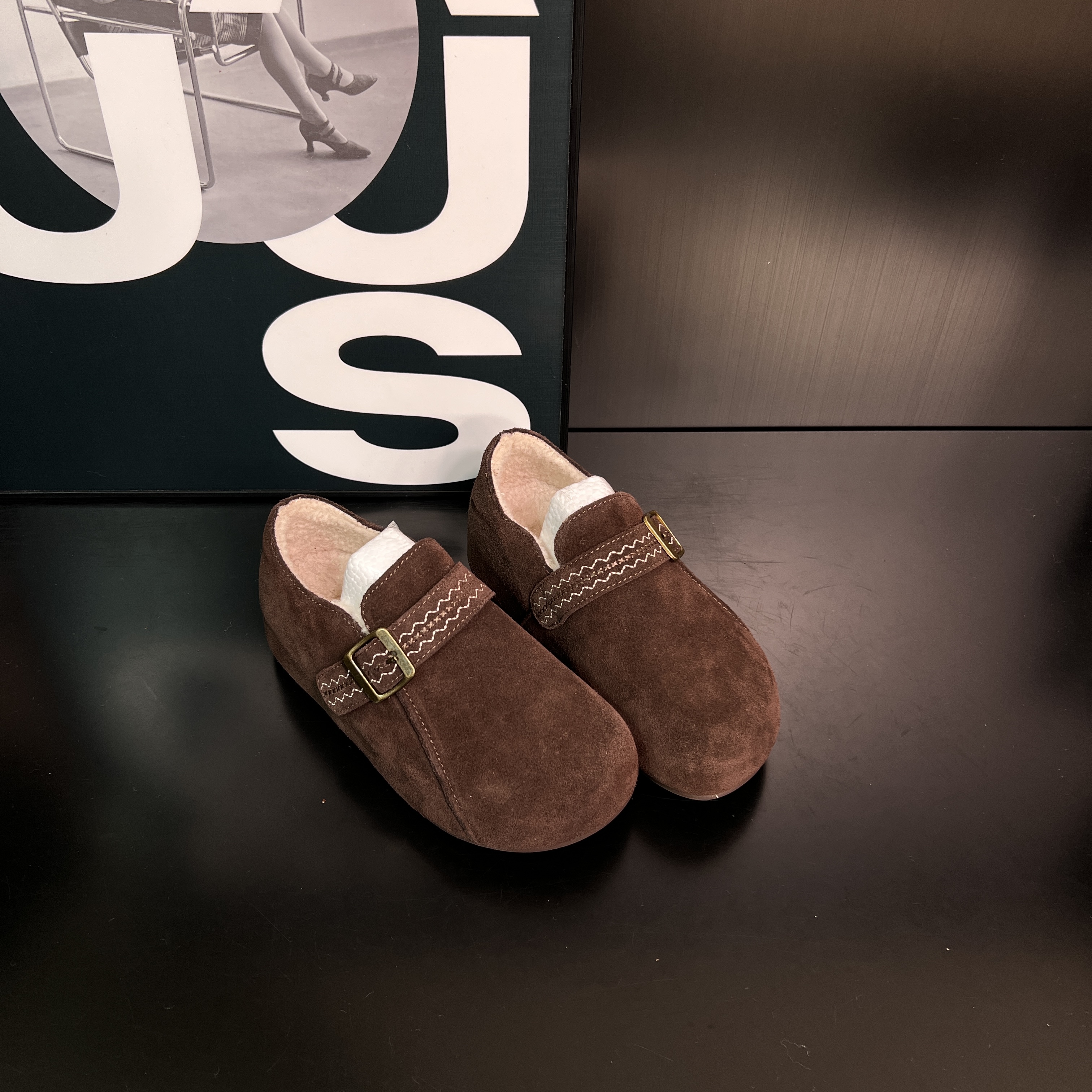 磨砂皮复古民族风大头丑萌2025新款勃肯鞋加绒内增高一脚蹬懒人鞋